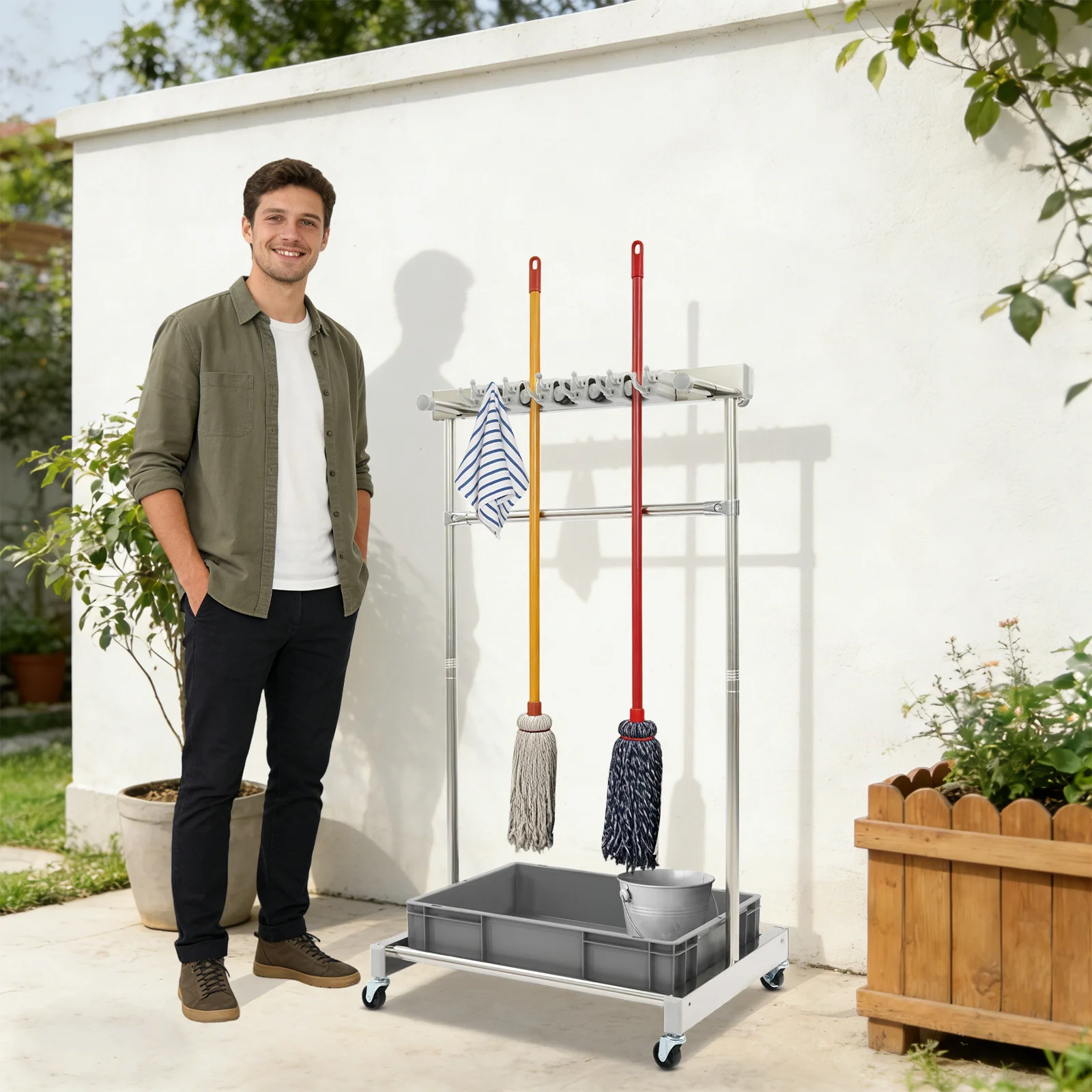 Gray Mobile Mop Rack, Cleaning Tool Cart Storage for Garden Garage Schools, Broom and Mop Holder, Capacity: 200 kg / 440.92lbs
Gray Mobile Mop Rack, Cleaning Tool Cart Storage for Garden Garage Schools, Broom and Mop Holder, Capacity: 200 kg / 440.92lbs
