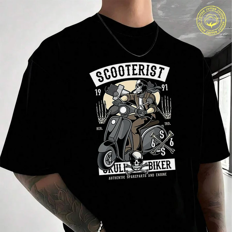Men Cotton T-Shirt Scooterist Skull Biker Moto T Shirt O-neck Short Sleeve Tees Fashion Hip Hop Tshirt
Men Cotton T-Shirt Scooterist Skull Biker Moto T Shirt O-neck Short Sleeve Tees Fashion Hip Hop Tshirt
