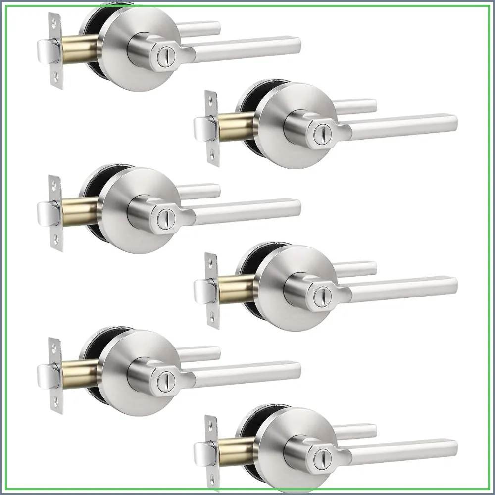 Satin Nickel Privacy Door Lever for Bedroom Bathroom, Keyless Round Door Handle with Lock, Reversible Left Right Hand, 6 Pack
Satin Nickel Privacy Door Lever for Bedroom Bathroom, Keyless Round Door Handle with Lock, Reversible Left Right Hand, 6 Pack