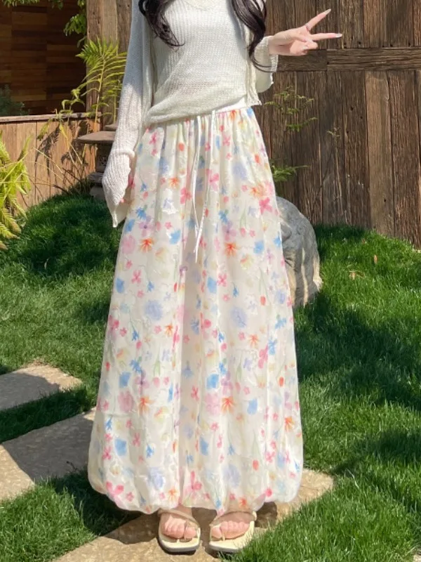 Floral Puffy Flower Bud Skirt Women's Mid-Length A-Line Long Skirts High Waist Slimming Spring Summer Polyester
Floral Puffy Flower Bud Skirt Women's Mid-Length A-Line Long Skirts High Waist Slimming Spring Summer Polyester