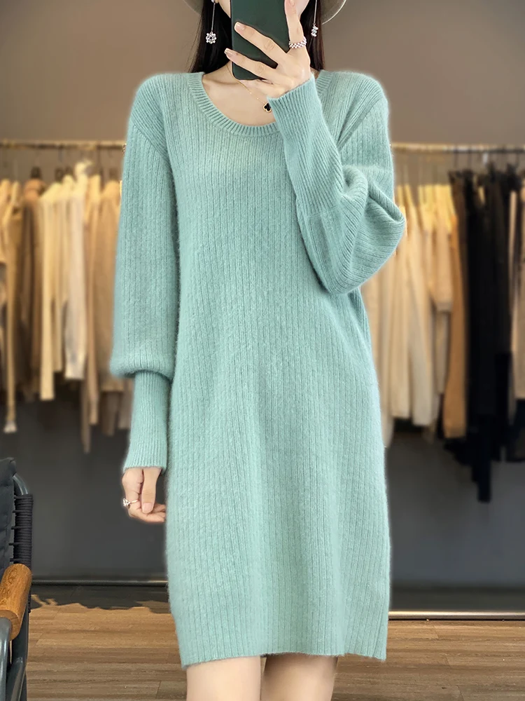 Women 100% Mink Cashmere Dress O-Neck Sweater Autumn Winter Long Sleeve Warm Fashion Long Skirt Solid Color Loose Knitted Dress
Women 100% Mink Cashmere Dress O-Neck Sweater Autumn Winter Long Sleeve Warm Fashion Long Skirt Solid Color Loose Knitted Dress
