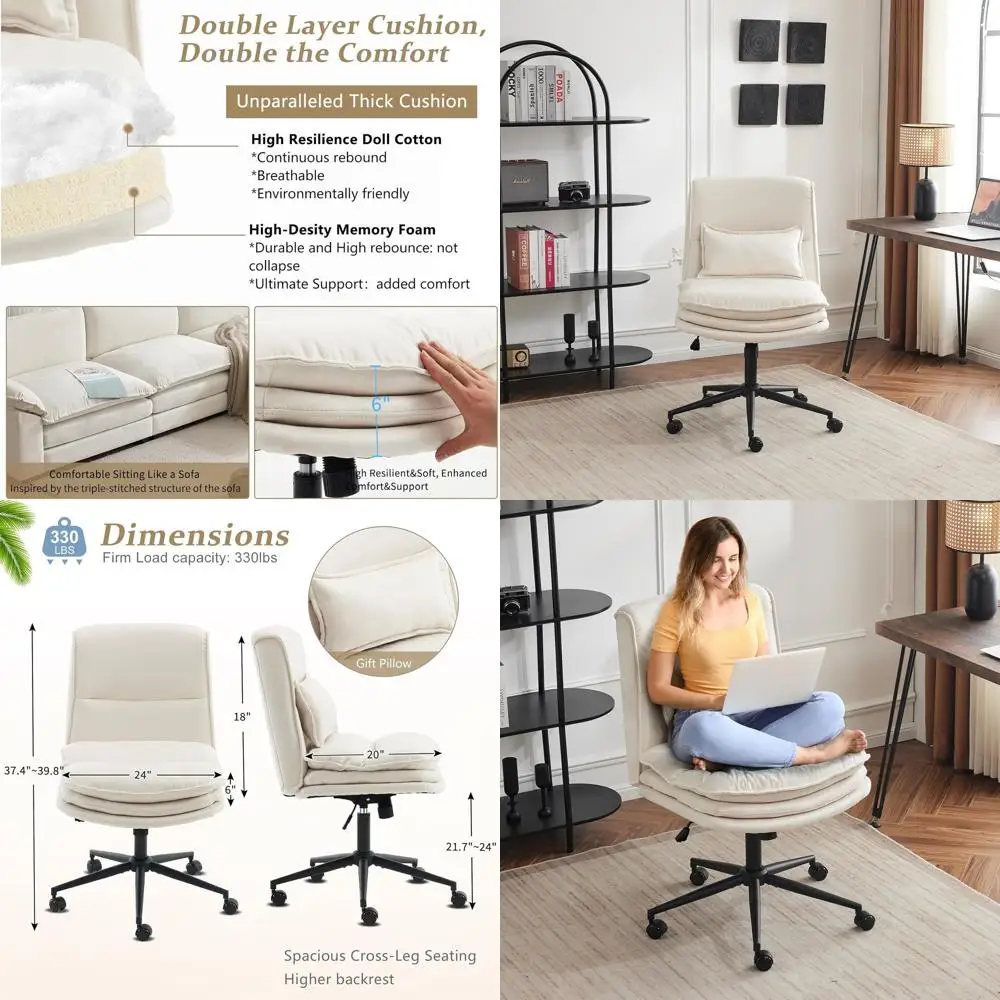 18-дюймовое офисное кресло с высокой спинкой, без подлокотников, на колесиках, с регулируемым мягким сиденьем, современное кресло для домашнего офиса, бежевое, из микрофибры
18-дюймовое офисное кресло с высокой спинкой, без подлокотников, на колесиках, с регулируемым мягким сиденьем, современное кресло для домашнего офиса, бежевое, из микрофибры