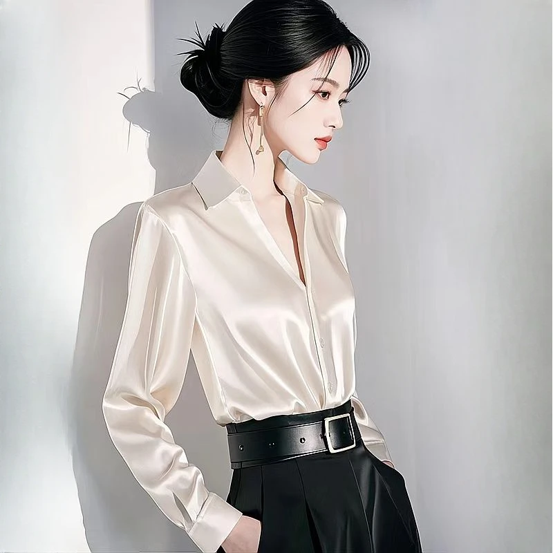 Satin Women's Blouses Korean Shirts FASHION Loose Spring/Summer Casual Clothing Solid V-neck Long Sleeve Women Tops
Satin Women's Blouses Korean Shirts FASHION Loose Spring/Summer Casual Clothing Solid V-neck Long Sleeve Women Tops