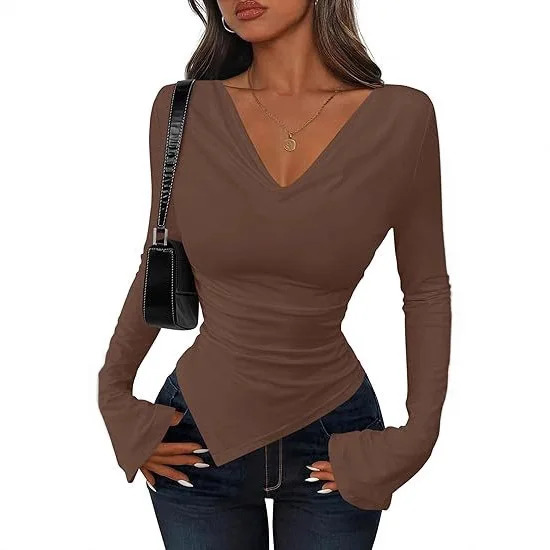 Women's Asymmetrical Off Shoulder Long Sleeve T-Shirt Sexy Slim Fit Stacked Neck Tops Solid Basic Tee Female Blouse Tops 
Women's Asymmetrical Off Shoulder Long Sleeve T-Shirt Sexy Slim Fit Stacked Neck Tops Solid Basic Tee Female Blouse Tops