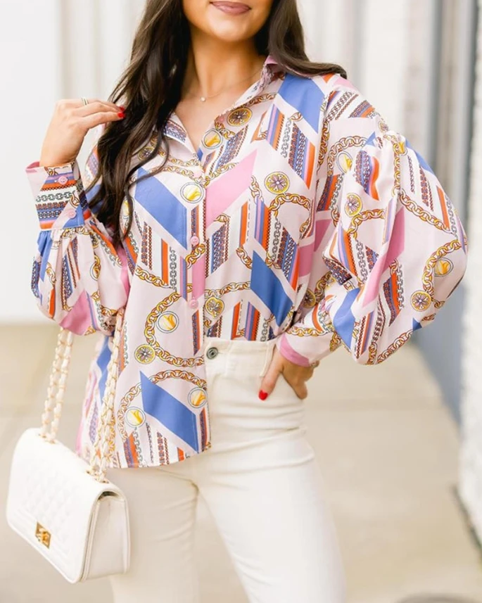 Woman Blouse 2025 Spring Fashion Baroque Pattern Turn-Down Collar Long Sleeve Front Button Blouse Elegant Loose Daily Shirt Top
Woman Blouse 2025 Spring Fashion Baroque Pattern Turn-Down Collar Long Sleeve Front Button Blouse Elegant Loose Daily Shirt Top