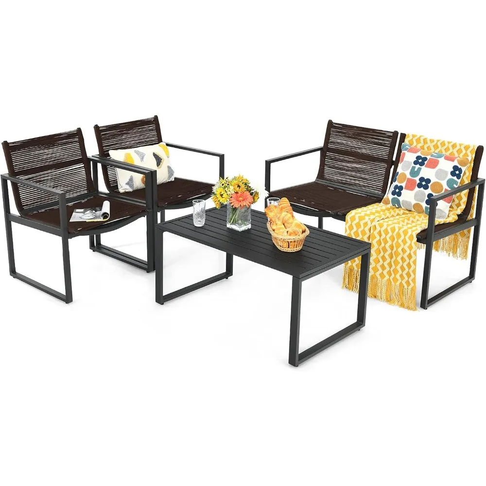 4 Pieces Patio Furniture Set, Outdoor Conversation Sofa Set with Coffee Table, Loveseat and 2 Single Sofas, Patio Bistro Set fo
4 Pieces Patio Furniture Set, Outdoor Conversation Sofa Set with Coffee Table, Loveseat and 2 Single Sofas, Patio Bistro Set fo