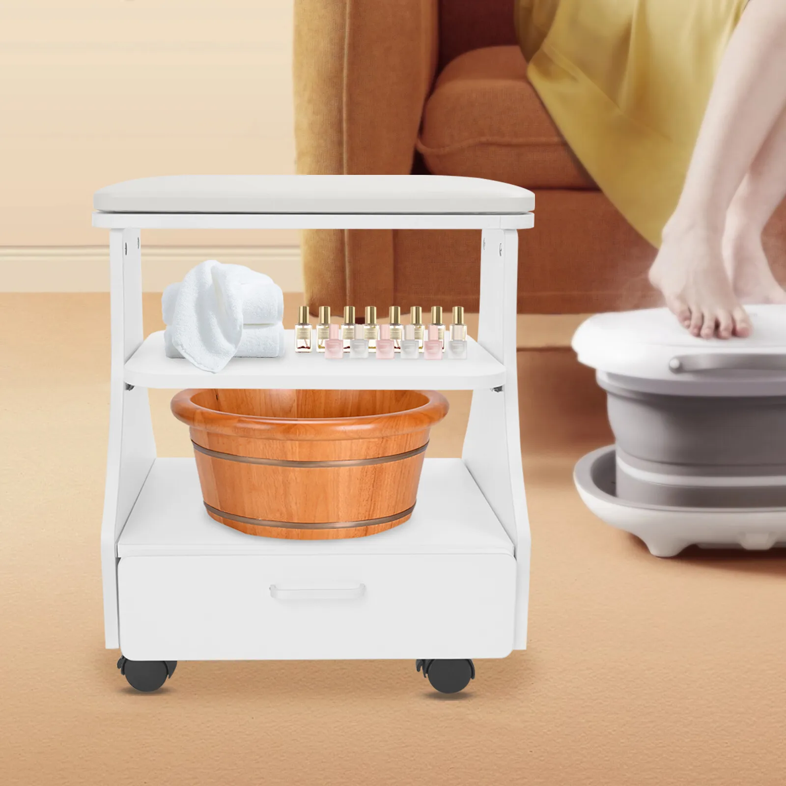 3-Tier Manicure Pedicure Cart with Wheels - Salon Foot Rest Stool, 110lbs Capacity Mobile Storage Cart, Portable Esthet
3-Tier Manicure Pedicure Cart with Wheels - Salon Foot Rest Stool, 110lbs Capacity Mobile Storage Cart, Portable Esthet