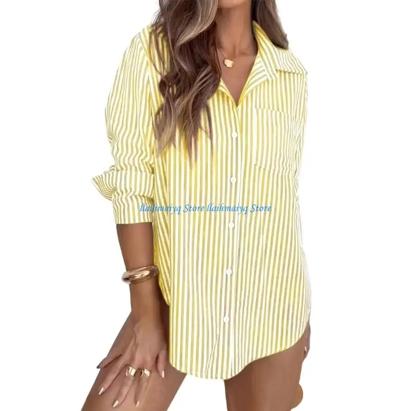 573B Striped Button Down Shirts for Women Dress Shirts Long Sleeve Casual Collared Work Shirt with Pocket
573B Striped Button Down Shirts for Women Dress Shirts Long Sleeve Casual Collared Work Shirt with Pocket