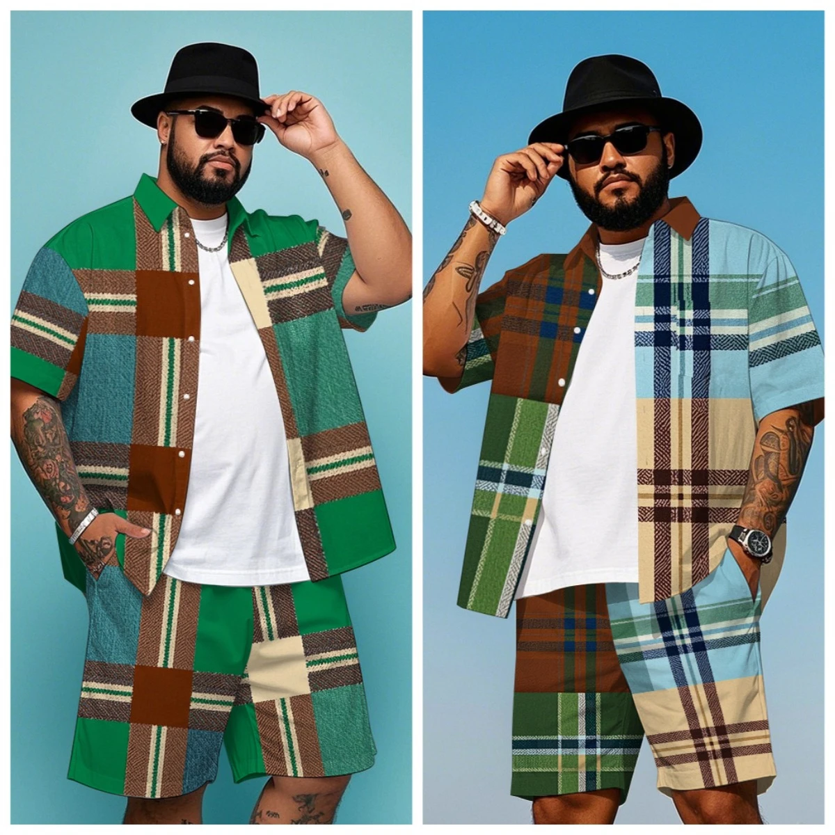 S-9XL Big and Tall Men Patchwork Plaid & Retro Tartan Shirt Shorts Set Multi-Color Casual 2-Piece Outfit
S-9XL Big and Tall Men Patchwork Plaid & Retro Tartan Shirt Shorts Set Multi-Color Casual 2-Piece Outfit