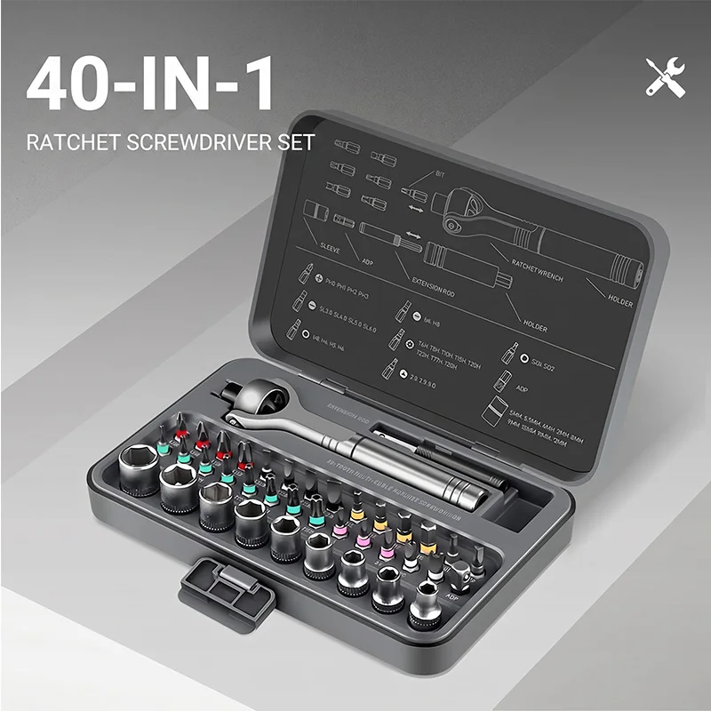 40-in-1 Ratchet Screwdriver Set, Multi-Function Socket & Bit Kit CR-V Steel Household Repair Tool Kit for Electronics Furniture
40-in-1 Ratchet Screwdriver Set, Multi-Function Socket & Bit Kit CR-V Steel Household Repair Tool Kit for Electronics Furniture