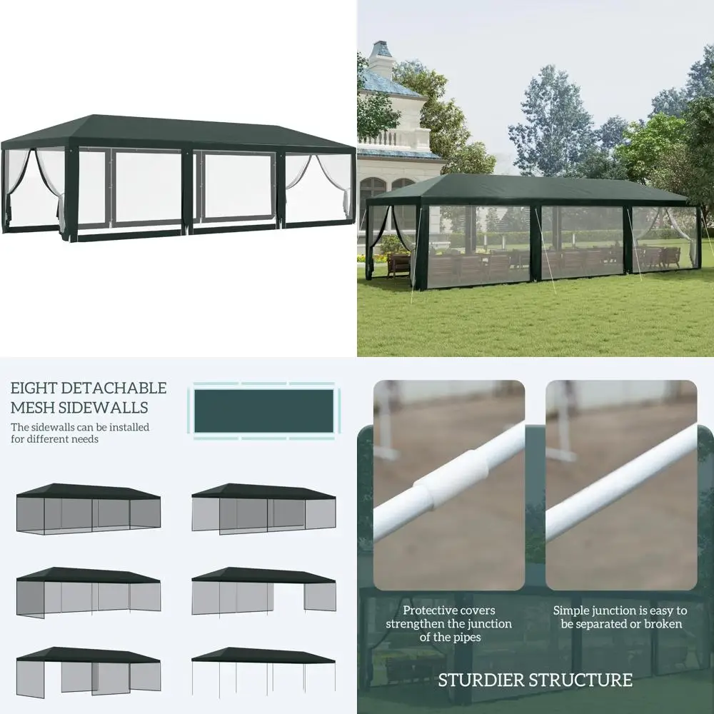 Green Outdoor Wedding Party Tent with Removable Sidewalls, 10x28 Feet Gazebo for Events and BBQs 
Green Outdoor Wedding Party Tent with Removable Sidewalls, 10x28 Feet Gazebo for Events and BBQs
