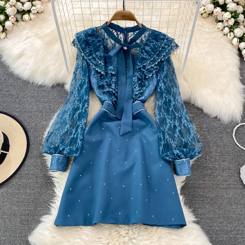 High Quality Lace Ruffles Flower Embroidery Dress Women Clothing Beaded Lantern Sleeve Mesh Patchwork Sweet Girl Short Vestidos
High Quality Lace Ruffles Flower Embroidery Dress Women Clothing Beaded Lantern Sleeve Mesh Patchwork Sweet Girl Short Vestidos