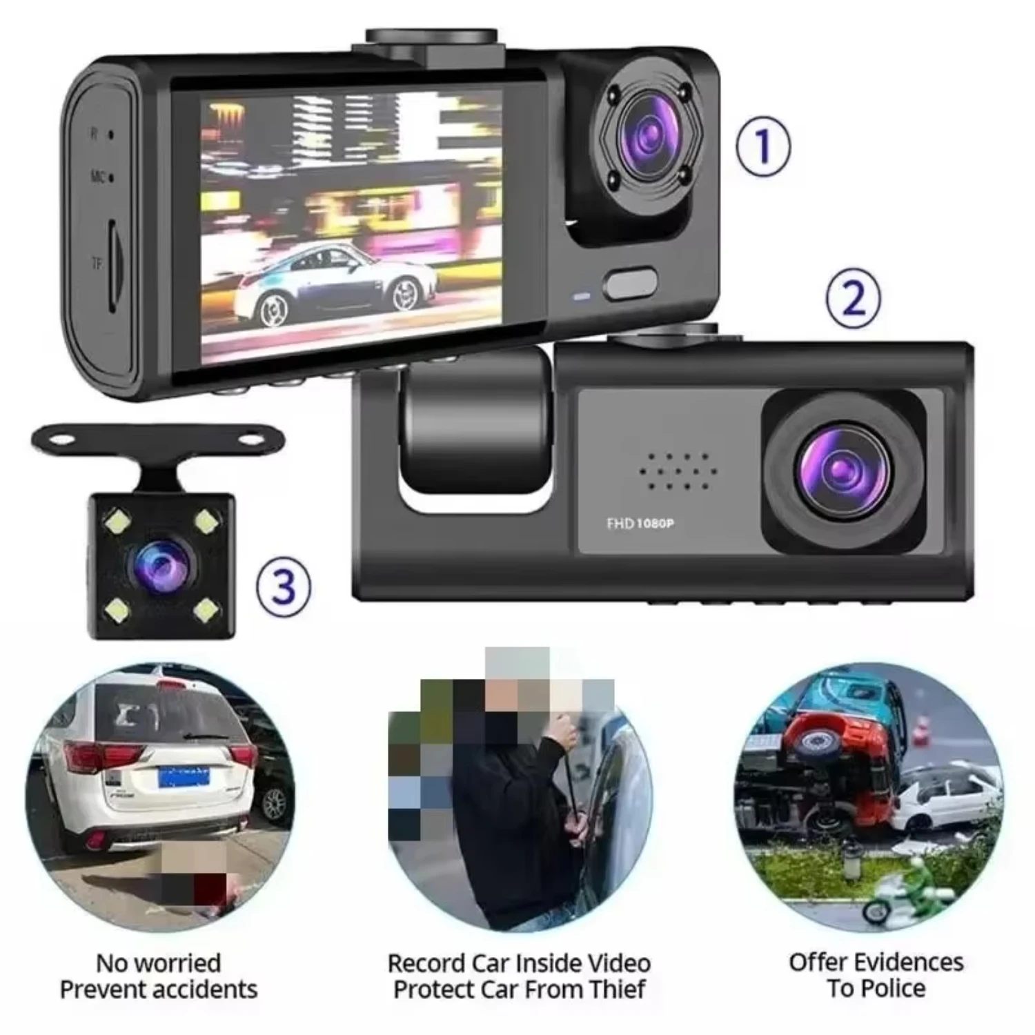 3 Channel Car DVR 1080P 3-Lens Inside Vehicle CamThree Way Camera DVRs Recorder Video Registrator Dashcam Camcorder
3 Channel Car DVR 1080P 3-Lens Inside Vehicle CamThree Way Camera DVRs Recorder Video Registrator Dashcam Camcorder