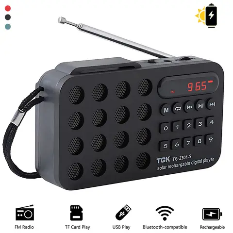 Portable FM Radio Rechargeable Mini Solar Bluetooth Speaker With USB TF Card MP3 Music Player Wireless Speaker FM Radio Receiver