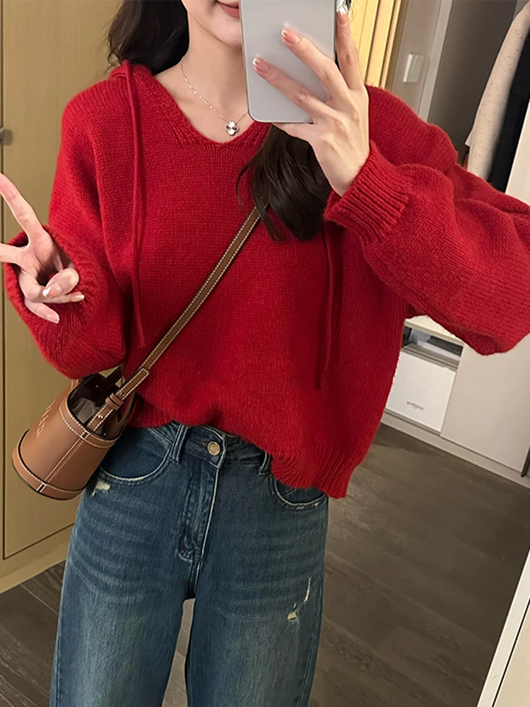 Red Hooded Knitwear Women's Winter New Year's Casual High-End Feeling Long Sve Thermal Cardigan Sweet Sle Loose Fit Zipper
Red Hooded Knitwear Women's Winter New Year's Casual High-End Feeling Long Sve Thermal Cardigan Sweet Sle Loose Fit Zipper