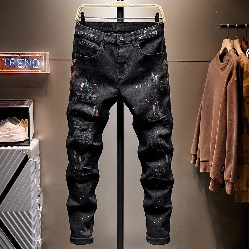 Italian style fashionable new men's jeans, scratch painted, washed with water, nostalgic stretch, slim fit, retro black gray jea
Italian style fashionable new men's jeans, scratch painted, washed with water, nostalgic stretch, slim fit, retro black gray jea
