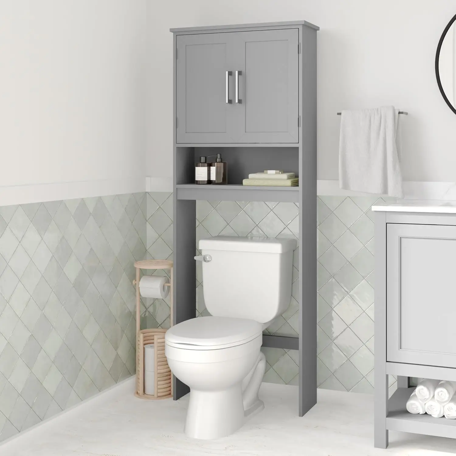 Over Toilet Storage Cabinet Adjustable Shelf Magnetic Doors Metal Handles Gray Customized
Over Toilet Storage Cabinet Adjustable Shelf Magnetic Doors Metal Handles Gray Customized