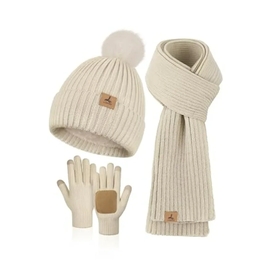 LOROME Women Winter Beanie Hat Scarf Gloves Set, Fleece Knitted Pompom Hat Warm Neck Scarf Touchscreen Gloves Winter Gift
LOROME Women Winter Beanie Hat Scarf Gloves Set, Fleece Knitted Pompom Hat Warm Neck Scarf Touchscreen Gloves Winter Gift