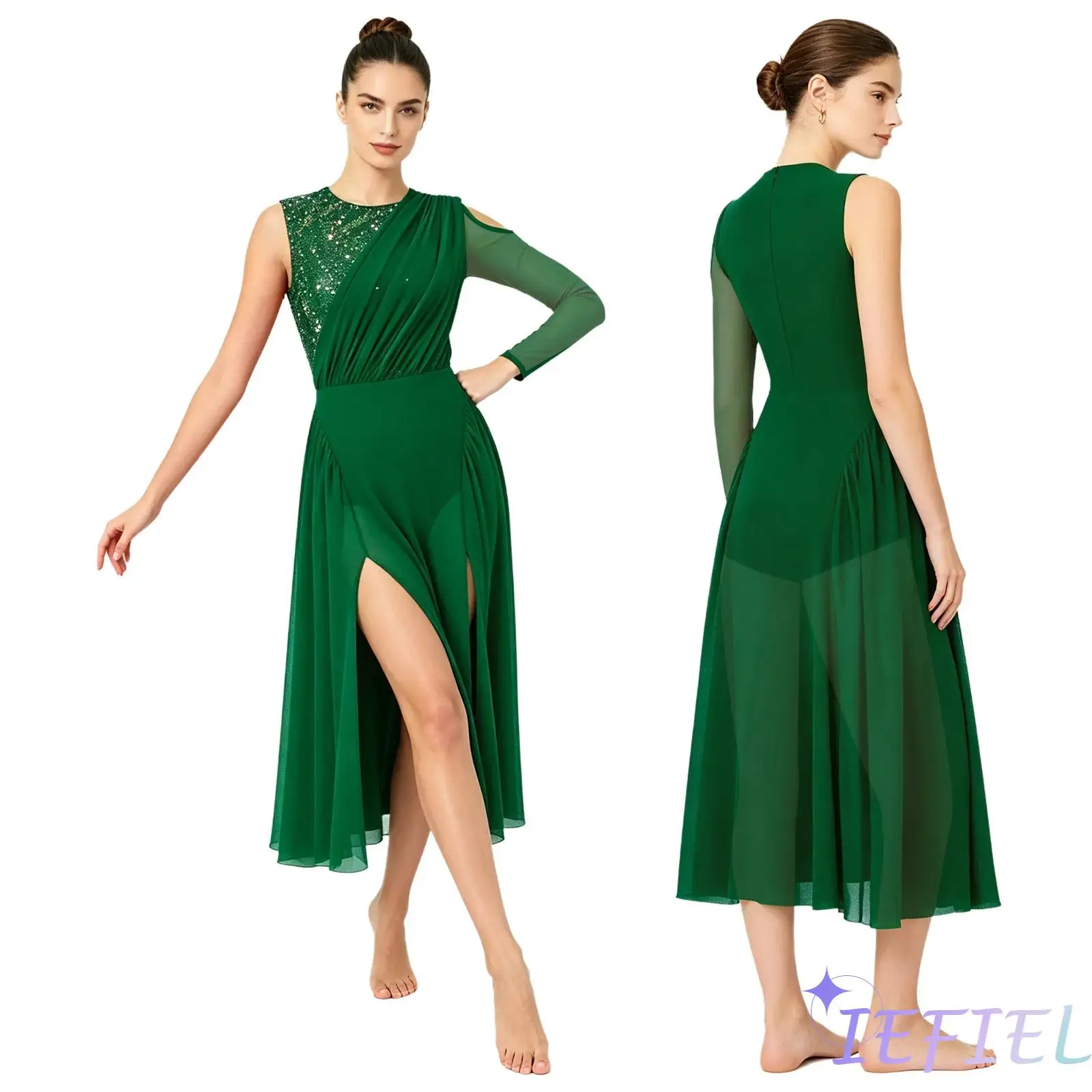 Womens Contemporary Modern Dance Sequined Dress Cold Shoulder Long Sleeve Split Mesh Legs Flowy Jumpsuit Latin Ballerina Costume
Womens Contemporary Modern Dance Sequined Dress Cold Shoulder Long Sleeve Split Mesh Legs Flowy Jumpsuit Latin Ballerina Costume