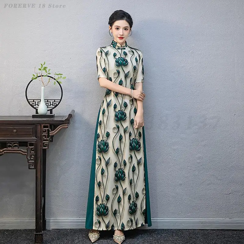 Big Size 5XL Aodai Qipao New Chinese Style Chesongam Sexy Print Floral Chinese Dress Evening Party Gown Stage Show Costume
Big Size 5XL Aodai Qipao New Chinese Style Chesongam Sexy Print Floral Chinese Dress Evening Party Gown Stage Show Costume