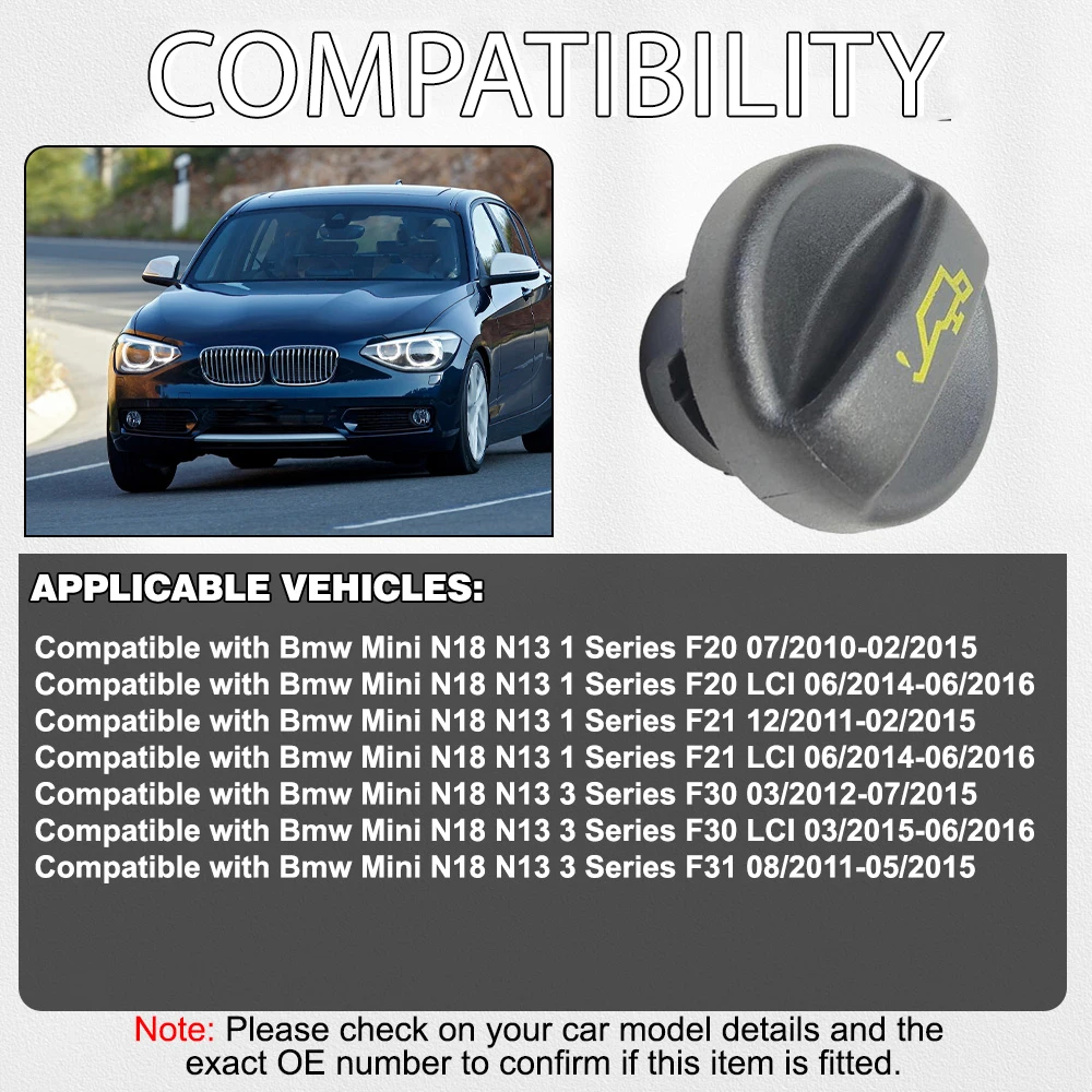 Engine Oil Cap Filler Cover 11127582398 1112761536 For BMW Mini N18 N13 1 Series 3 Series F20 F30 F21 F31 116i 118i 316i 318i
Engine Oil Cap Filler Cover 11127582398 1112761536 For BMW Mini N18 N13 1 Series 3 Series F20 F30 F21 F31 116i 118i 316i 318i