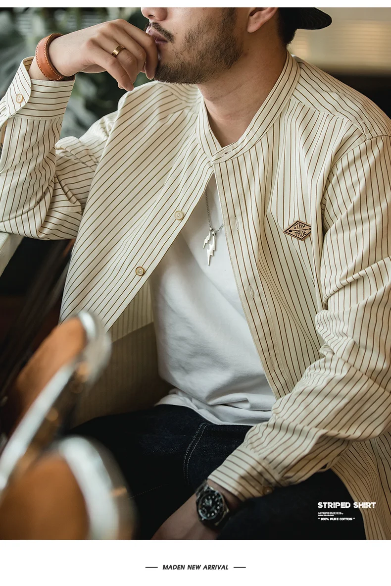 Spring and Autumn Loose Casual American Retro Vertical Thin Stripe Stand Up Collar Long Sleeved Shirt Baseball Shirt Jacket Men
Spring and Autumn Loose Casual American Retro Vertical Thin Stripe Stand Up Collar Long Sleeved Shirt Baseball Shirt Jacket Men
