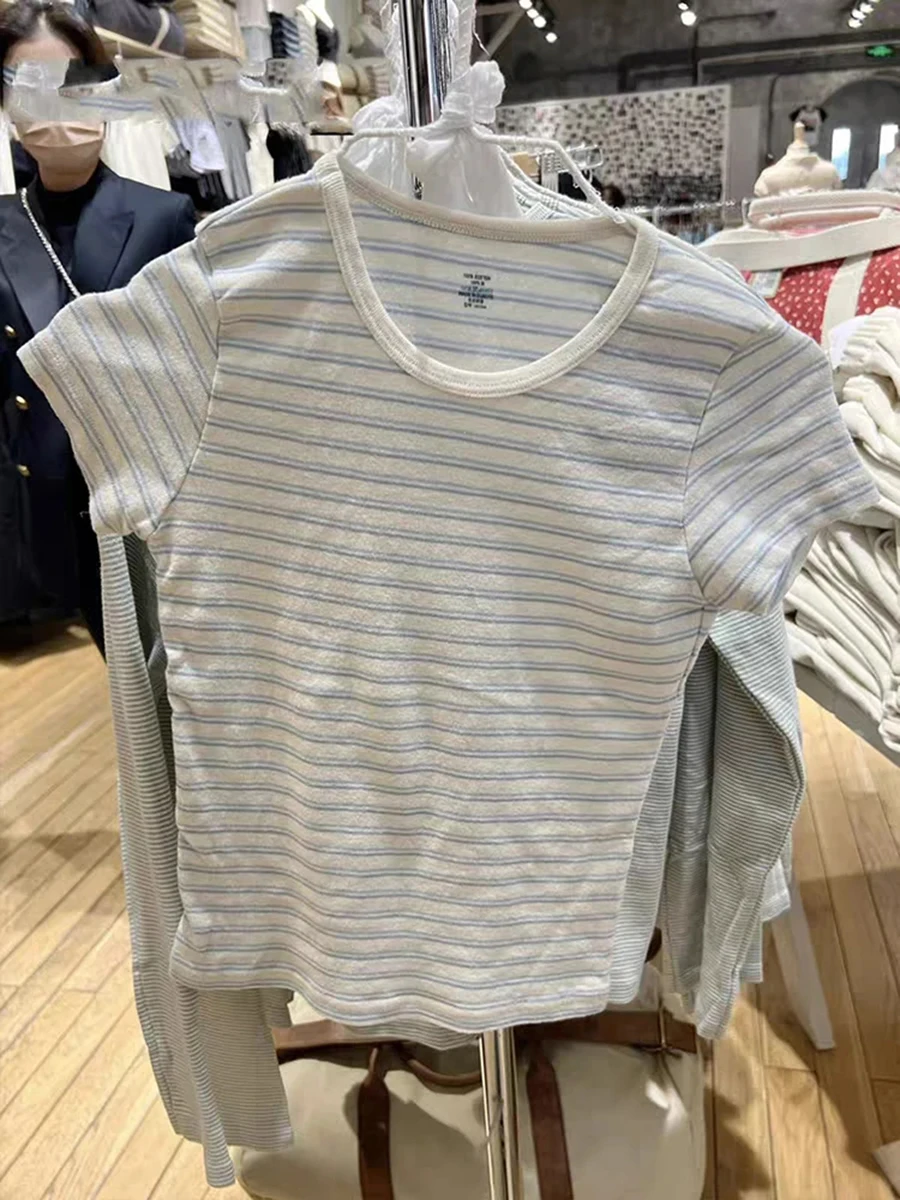 Sweet Blue Striped Short Sleeve Tees Women Summer Cotton Casual Slim Sexy Street Crop Tops Female Chic Vintage Cute Y2K T-shirts
Sweet Blue Striped Short Sleeve Tees Women Summer Cotton Casual Slim Sexy Street Crop Tops Female Chic Vintage Cute Y2K T-shirts