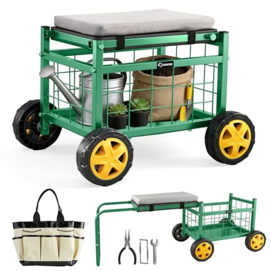 Garden wagon workseat for patio lawn yard: steel frame black 500 lb capacity EVA padded seat large storage basket 15.7'' wheels
Garden wagon workseat for patio lawn yard: steel frame black 500 lb capacity EVA padded seat large storage basket 15.7'' wheels