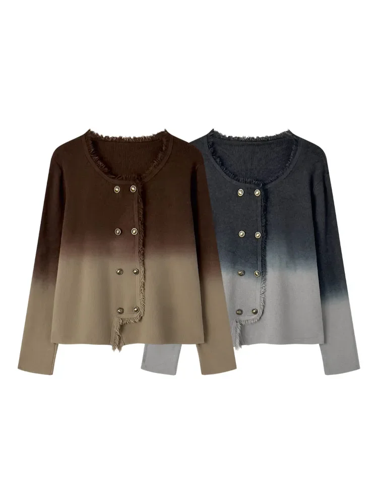 MiiiiiX Casual Style Elegant Gradient Color Knitted Cardigan Women's 2024 Autumn Short Irregular Design Loose Chic Sweater Top
MiiiiiX Casual Style Elegant Gradient Color Knitted Cardigan Women's 2024 Autumn Short Irregular Design Loose Chic Sweater Top