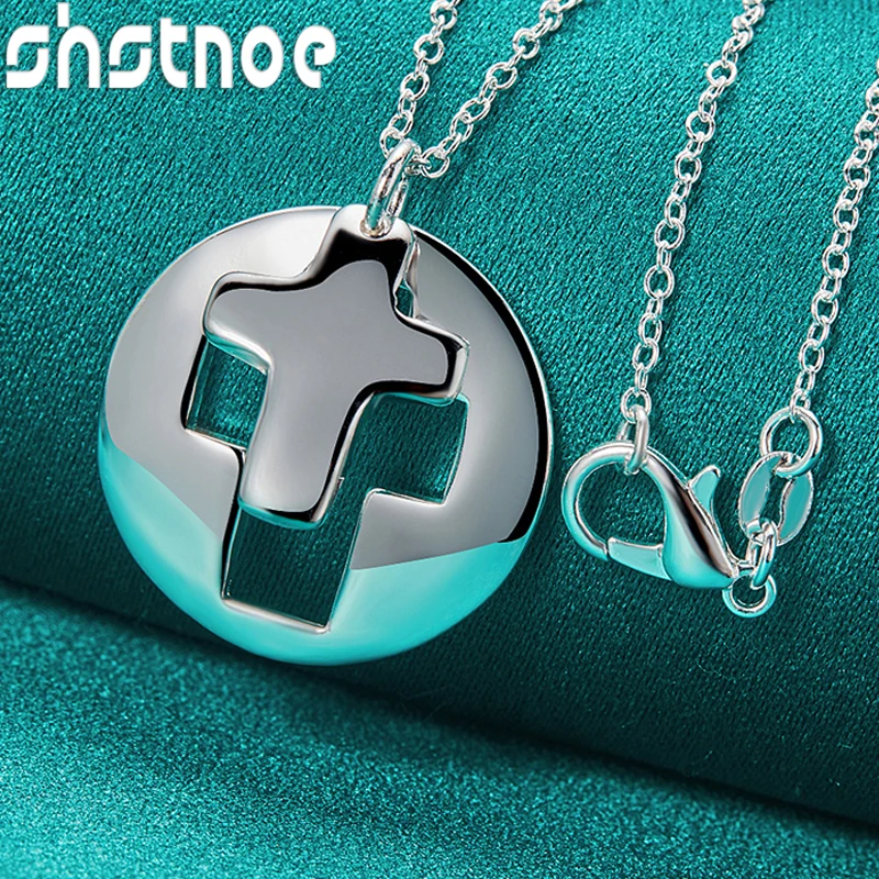 SHSTONE 925 Sterling Silver Round Cross Pendant Necklace For Women 40-75cm Chain Party Wedding Birthday Gifts Fashion Jewelry
SHSTONE 925 Sterling Silver Round Cross Pendant Necklace For Women 40-75cm Chain Party Wedding Birthday Gifts Fashion Jewelry