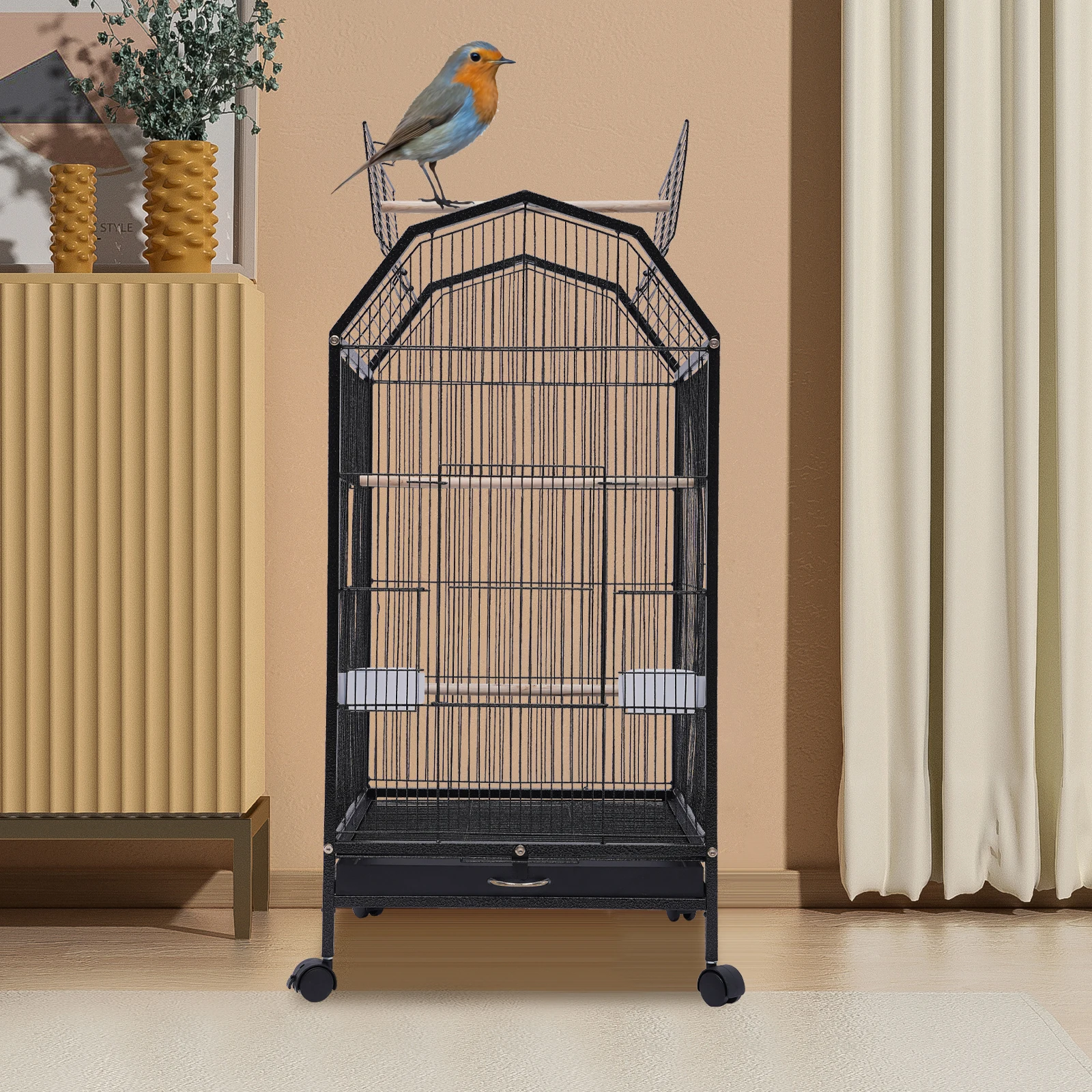 Panoramic Openwork Iron Bird Cage Barn Shape Top Skylight Interactive Design Detachable Wire Mesh Easy Clean Pull Out Tray Multi Door Portable Rolling Bird Cage Suitable For Quaker Alexandrine Parakeet Canary Finch Home Decor
Panoramic Openwork Iron Bird Cage Barn Shape Top Skylight Interactive Design Detachable Wire Mesh Easy Clean Pull Out Tray Multi Door Portable Rolling Bird Cage Suitable For Quaker Alexandrine Parakeet Canary Finch Home Decor