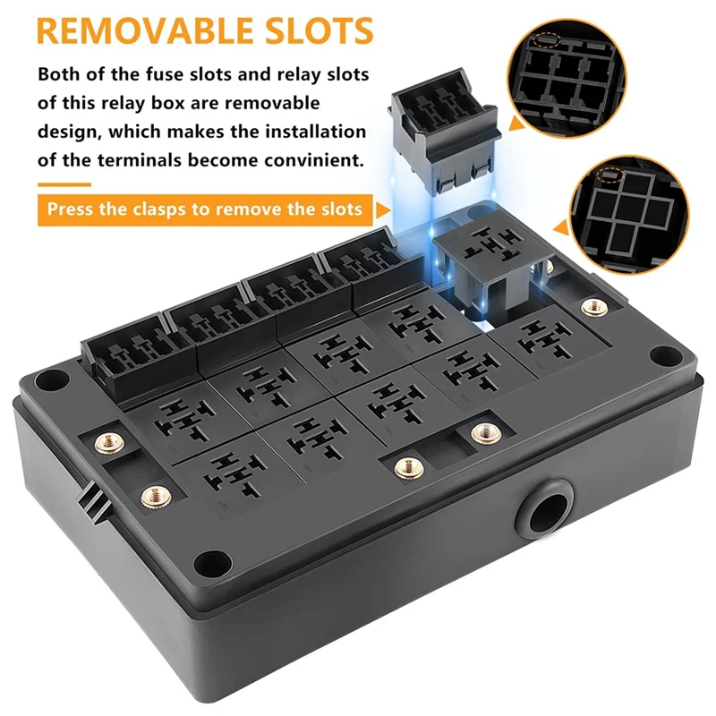 A10E-Automotive Fuse Relay Box Universal Block 12V For Car, Truck - 10 Slot Style Relay Holder, 15 Slot ATC/ATO Fuse Holder
A10E-Automotive Fuse Relay Box Universal Block 12V For Car, Truck - 10 Slot Style Relay Holder, 15 Slot ATC/ATO Fuse Holder