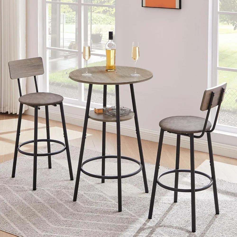 3-Piece Bar Table and Chairs Set for 2, Small 2-Tier Round Bistro Pub Dining Table & PU Upholstered Stools with Backrest, Counte
3-Piece Bar Table and Chairs Set for 2, Small 2-Tier Round Bistro Pub Dining Table & PU Upholstered Stools with Backrest, Counte
