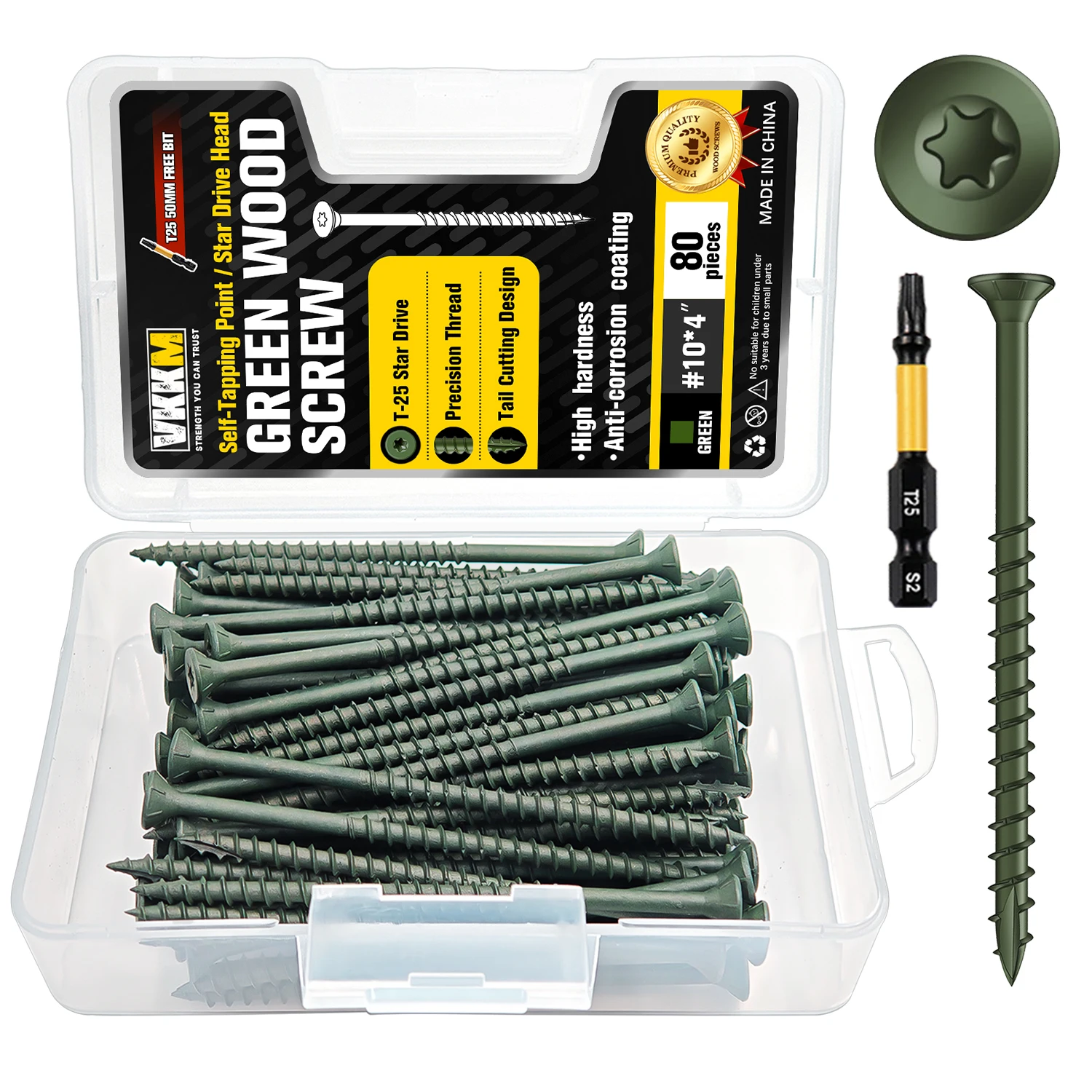 80Pcs #10 x 4" Green Flat Head Wood Screws, T25 Star Drive Self-Tapping Deck Screws, High Hardness Anti-Corrosion Rust Resistant
80Pcs #10 x 4" Green Flat Head Wood Screws, T25 Star Drive Self-Tapping Deck Screws, High Hardness Anti-Corrosion Rust Resistant