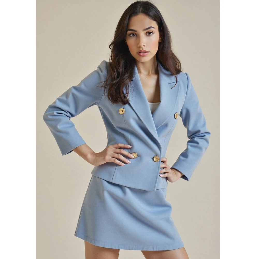Tesco Misty Blue Slim Fit Women's Suit 2 Pieces Double Breasted Blazer with Skirt Customized Wedding Party Outfit Women Suit Set
Tesco Misty Blue Slim Fit Women's Suit 2 Pieces Double Breasted Blazer with Skirt Customized Wedding Party Outfit Women Suit Set