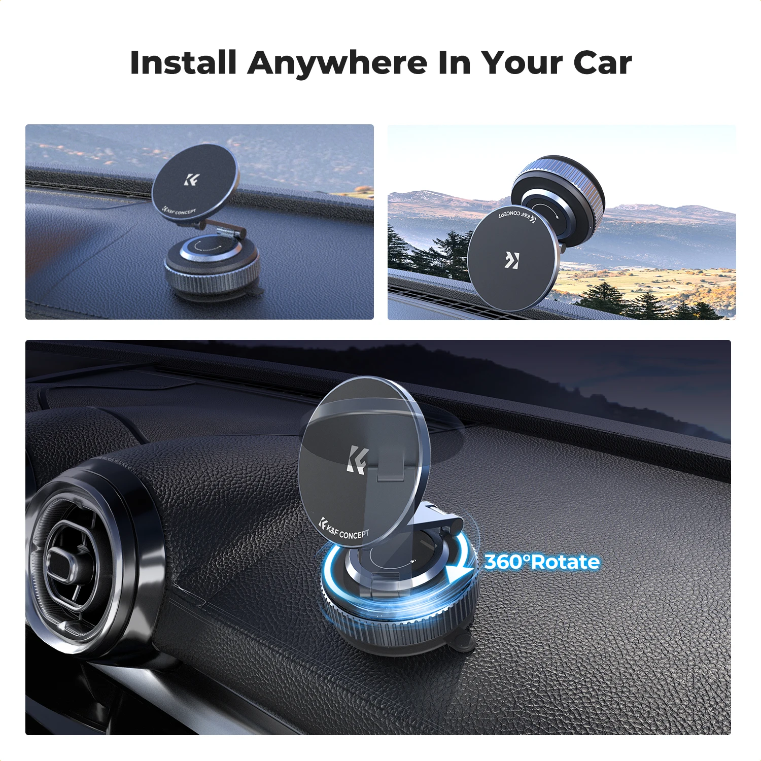 K&F CONCEPT 360° Rotatable Vacuum Magnetic Car Mount Phone Holder for iPhone Samsung Works on Smooth Surface Foldable Adjustable
K&F CONCEPT 360° Rotatable Vacuum Magnetic Car Mount Phone Holder for iPhone Samsung Works on Smooth Surface Foldable Adjustable