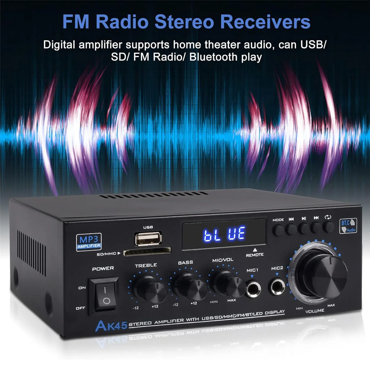 Stereo Audio Amplifier Receiver,Bluetooth 5.0 Sound Speaker,Amplifier FM Radio,Home Theater Audio Stereo System-UK PlugJAS
Stereo Audio Amplifier Receiver,Bluetooth 5.0 Sound Speaker,Amplifier FM Radio,Home Theater Audio Stereo System-UK PlugJAS