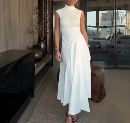 Sexy Wear Women's Dresses Asymmetrical 2025 Autumn New Solid Color Fashion Sleeveless High Neck Pleated Casual Dress for Women
Sexy Wear Women's Dresses Asymmetrical 2025 Autumn New Solid Color Fashion Sleeveless High Neck Pleated Casual Dress for Women