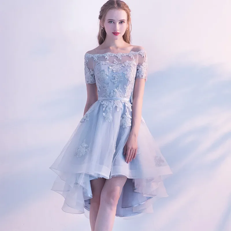 Sweet Memory Boat Neck Short Sleeves Off The Shoulder Appliques Lace Prom Dresses Girl Party High/Low Formal Dress
Sweet Memory Boat Neck Short Sleeves Off The Shoulder Appliques Lace Prom Dresses Girl Party High/Low Formal Dress