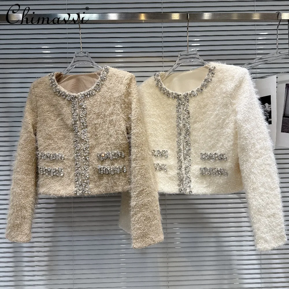 Korean Style Elegant Socialite Heavy Industry Diamond Beaded Round Neck Long Sleeve Woolen Straight Short Jackets Women Autumn
Korean Style Elegant Socialite Heavy Industry Diamond Beaded Round Neck Long Sleeve Woolen Straight Short Jackets Women Autumn