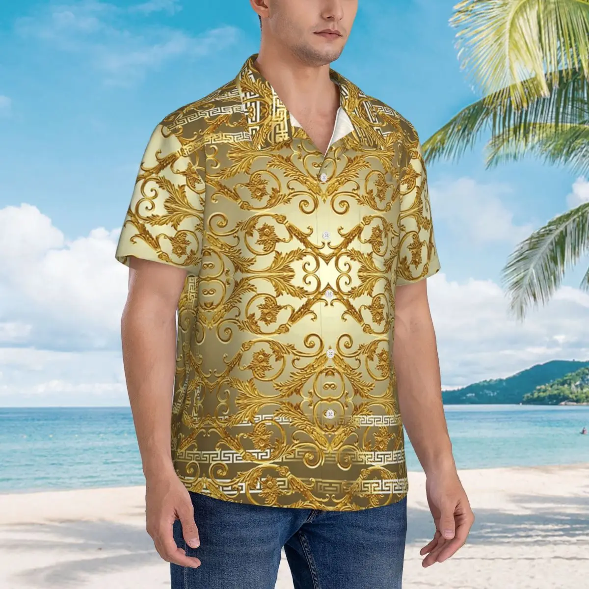 Greek Keys Ornate Floral Baroque Gold Hawaiian Shirts Fashion Men Short Sleeve Shirt for Summer Beach Men's Lapel Tops
Greek Keys Ornate Floral Baroque Gold Hawaiian Shirts Fashion Men Short Sleeve Shirt for Summer Beach Men's Lapel Tops