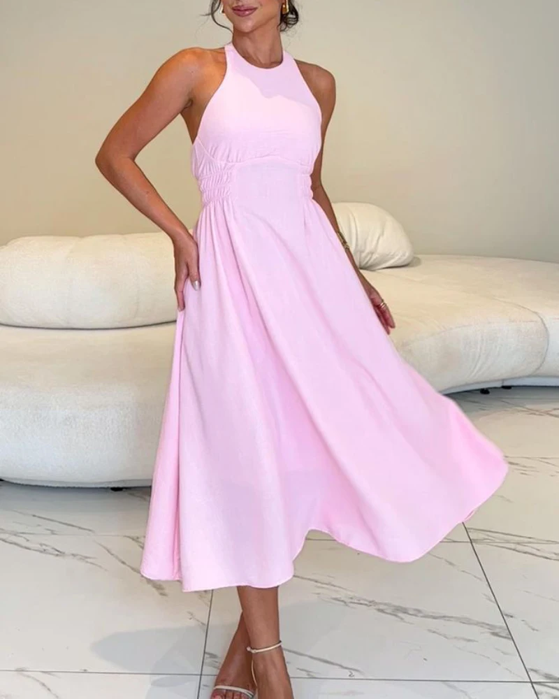 Sexy Dress Woman 2025 Sleeveless Backless Long Skirt for Women Elegant Slim Fit Solid Color High Waist A-Line Hanging Neck Dress
Sexy Dress Woman 2025 Sleeveless Backless Long Skirt for Women Elegant Slim Fit Solid Color High Waist A-Line Hanging Neck Dress