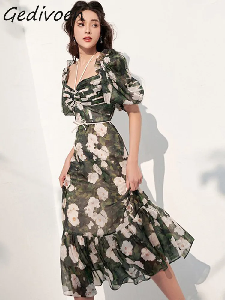 Gedivoen Autumn Fashion Designer Floral Print Vintage Dress Women's Square Collar Backless Bow Ruffle High Waist Slim Long Dress
Gedivoen Autumn Fashion Designer Floral Print Vintage Dress Women's Square Collar Backless Bow Ruffle High Waist Slim Long Dress