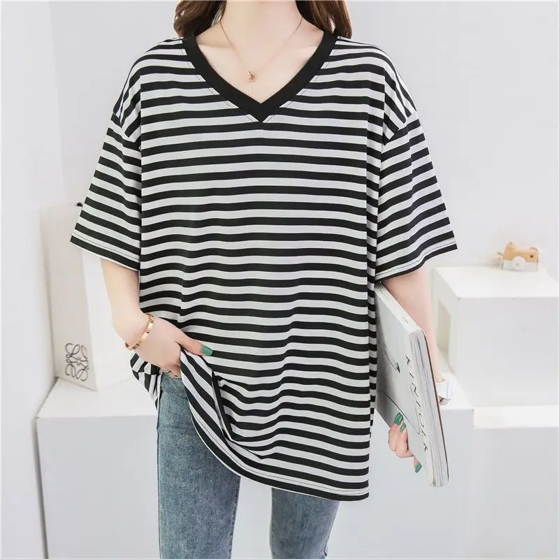 Loose Striped Lazy Style T Shirts Summer New Short Sleeve Simplicity Plus Size Vintage Tops Tees Fashion Casual Women Clothing
Loose Striped Lazy Style T Shirts Summer New Short Sleeve Simplicity Plus Size Vintage Tops Tees Fashion Casual Women Clothing