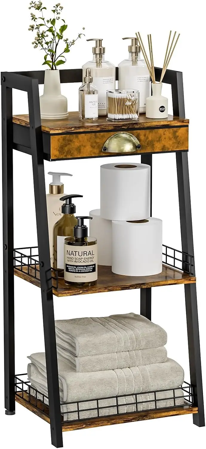 keomaisyto 3-Tier Bathroom Shelves with Canvas Drawer, Floor Bathroom Storage Shelf, Small Storage Stand Rack, Freestanding Ladder Shelf for Living Room Bedroom, Rustic Brown
keomaisyto 3-Tier Bathroom Shelves with Canvas Drawer, Floor Bathroom Storage Shelf, Small Storage Stand Rack, Freestanding Ladder Shelf for Living Room Bedroom, Rustic Brown
