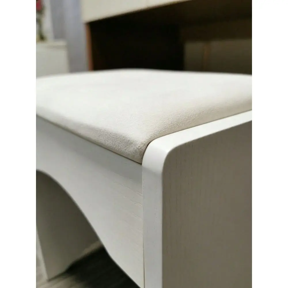 White Upholstered Vanity Stool, Arched Leg Design Makeup Seat For Bathroom Vanity
White Upholstered Vanity Stool, Arched Leg Design Makeup Seat For Bathroom Vanity