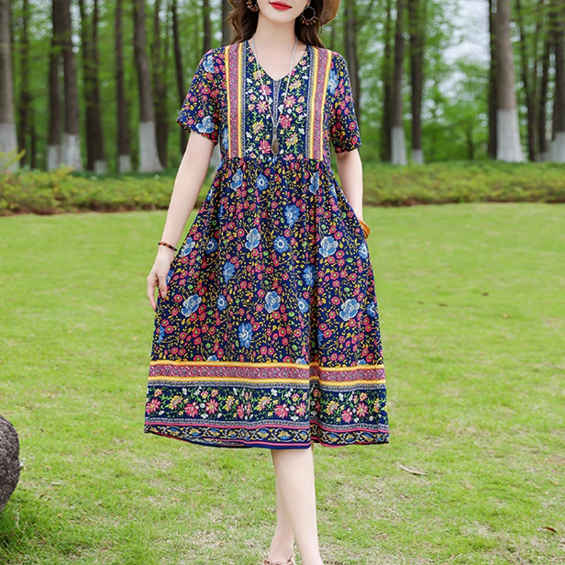 New Fashion Vintage Floral Print Short Sleeve Casual Party Femme Summer Dresses For Women 2025 O-neck Women Clothing
New Fashion Vintage Floral Print Short Sleeve Casual Party Femme Summer Dresses For Women 2025 O-neck Women Clothing