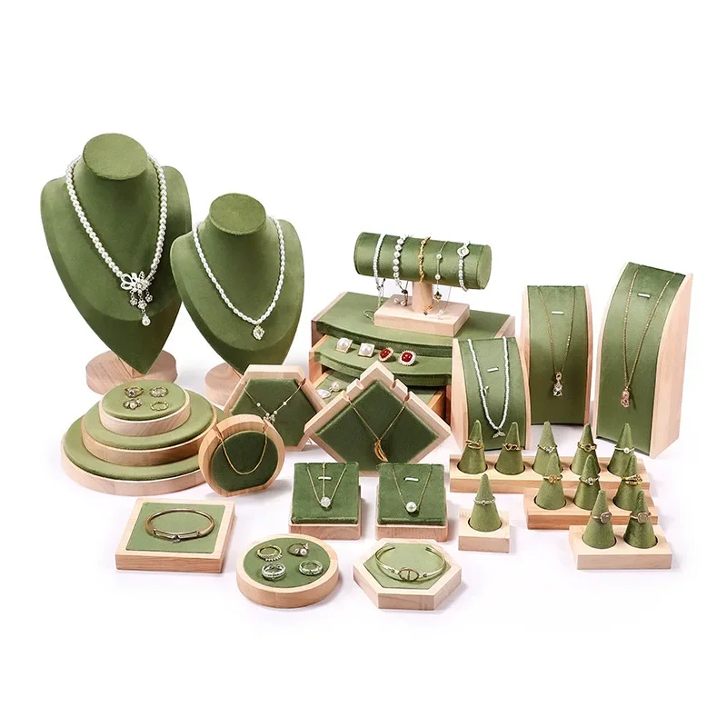 Solid wood green velvet jewelry display stand ring stud necklace pendant bracelet storage and display stand
Solid wood green velvet jewelry display stand ring stud necklace pendant bracelet storage and display stand