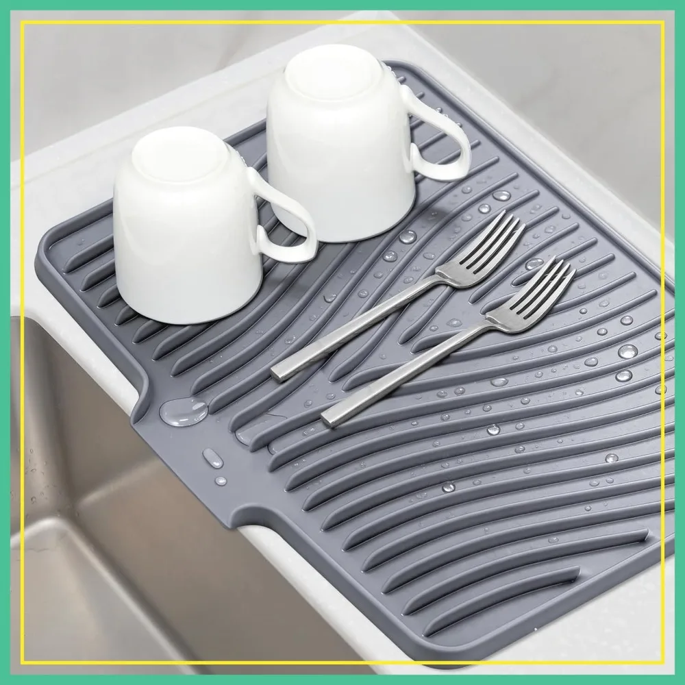 Silicone Dish Drying Mat for Kitchen Counter, Heat Resistant Non-Slip Dish Drain Pad with Built-In Drain, Dishwasher Safe, Quick-Dry, Hangable & Roll-Up Storage, 20" x 15", Grey
Silicone Dish Drying Mat for Kitchen Counter, Heat Resistant Non-Slip Dish Drain Pad with Built-In Drain, Dishwasher Safe, Quick-Dry, Hangable & Roll-Up Storage, 20" x 15", Grey