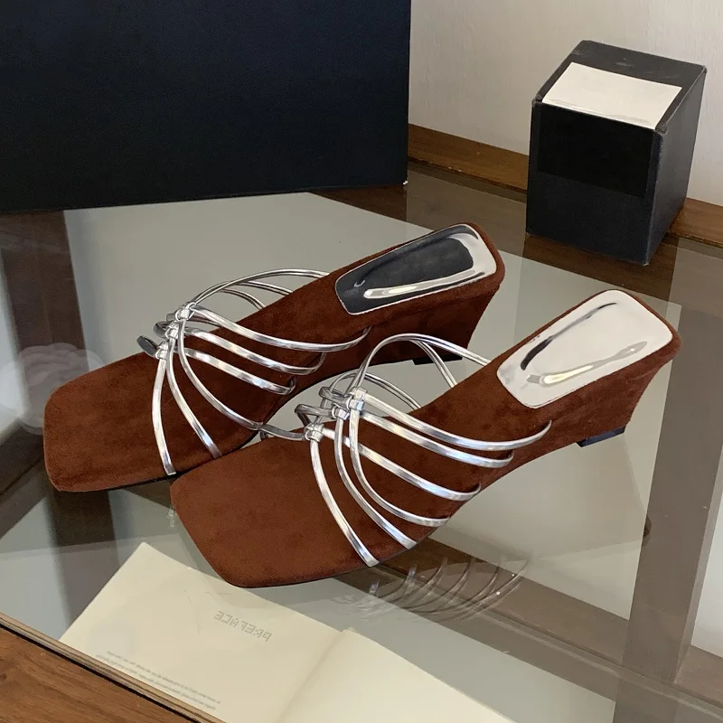 Eilyken Designe Narrow Band Wedges High Heels Women Slippers Summer Square Toe Party Slides Shoes Zapatos De Mujer
Eilyken Designe Narrow Band Wedges High Heels Women Slippers Summer Square Toe Party Slides Shoes Zapatos De Mujer